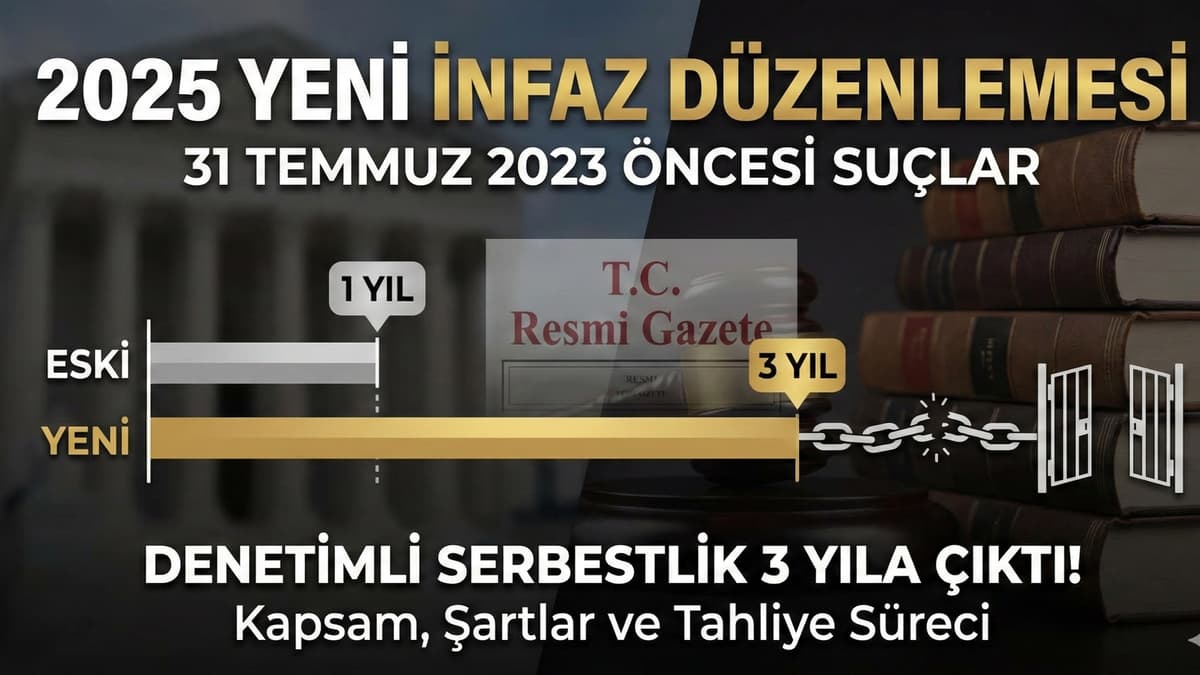 25 Aralık 2025 tarihli Resmi Gazete'de yayımlanan karar ile 31 Temmuz 2023 öncesi işlenen suçlarda denetimli serbestlik süresi 3 yıla yükseltildi. İşte düzenlemenin detayları.