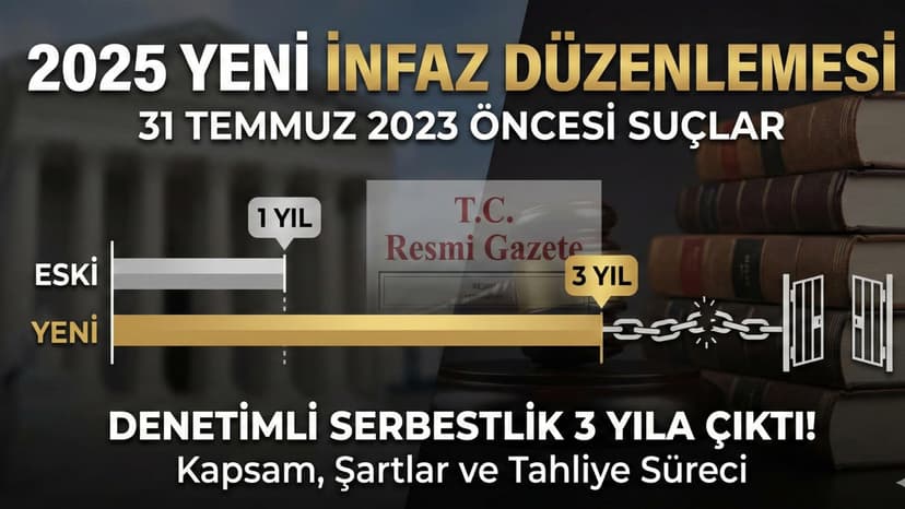 25 Aralık 2025 tarihli Resmi Gazete'de yayımlanan karar ile 31 Temmuz 2023 öncesi işlenen suçlarda denetimli serbestlik süresi 3 yıla yükseltildi. İşte düzenlemenin detayları.